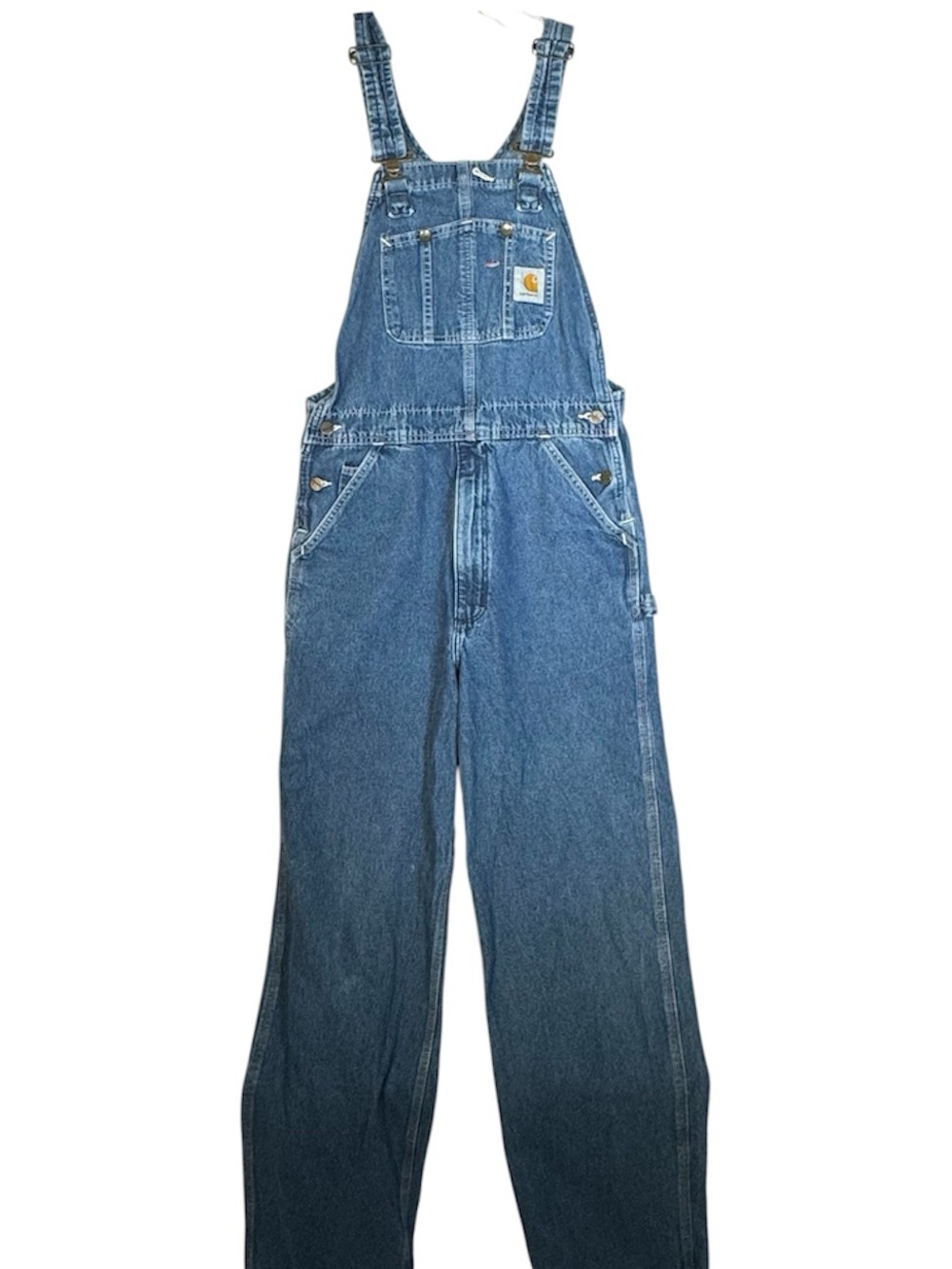 Vintage 90s Carhartt Blue Denim Carpenter Bib Overalls Mens Sz 32 X 33